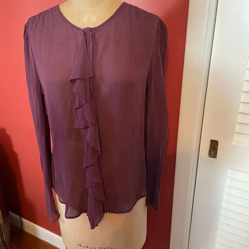 MOULINETTE SOEURS | anthropologie | silk purple button down blouse 6